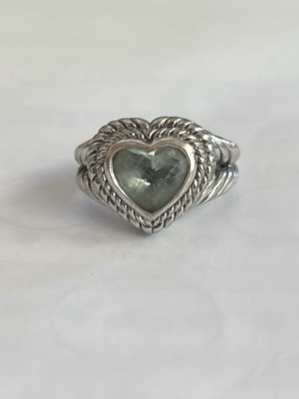 Vintage Judith Ripka Sterling Silver Heart Shaped Green Amethyst Statement Ring